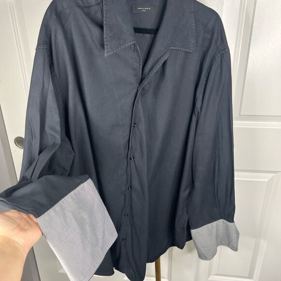 Sz XXL Equilibrio Italia Black Textured Striped Cuffs Dress Shirt $89 MSRP - Picture 5 of 13